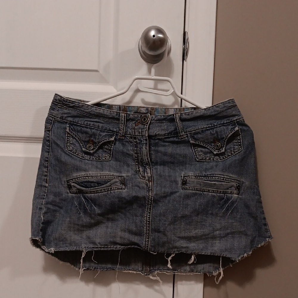 Denim Mini Skirt with Frayed Hem